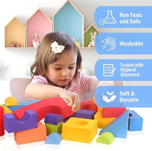Large Wooden Building Blocks Set - Educational Preschool Learning Toys with Wooden Storage Box, Toddler Blocks Building and Stacking Toys for 3+ Year Old Boy and Girl Gifts in Saudi Arabia
