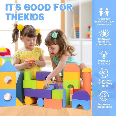 Large Wooden Building Blocks Set - Educational Preschool Learning Toys with Wooden Storage Box, Toddler Blocks Building and Stacking Toys for 3+ Year Old Boy and Girl Gifts in Saudi Arabia