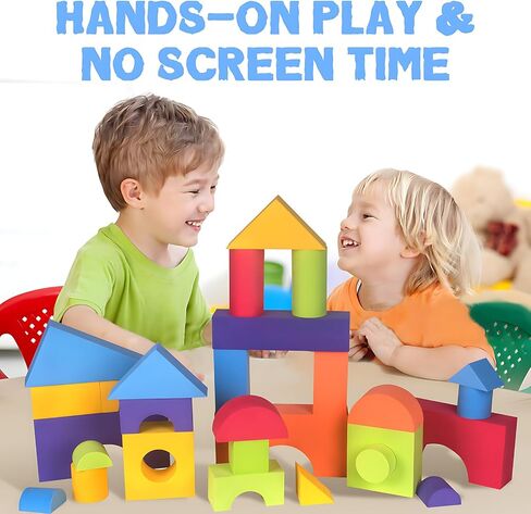 Large Wooden Building Blocks Set - Educational Preschool Learning Toys with Wooden Storage Box, Toddler Blocks Building and Stacking Toys for 3+ Year Old Boy and Girl Gifts in Saudi Arabia