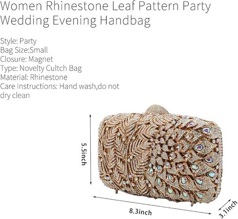 Women Vine Evening Handbag Sparkling Rhinestone Leaf Pattern Clutch Elegant Purse Bag for Party Wedding Banquet in Kuwait