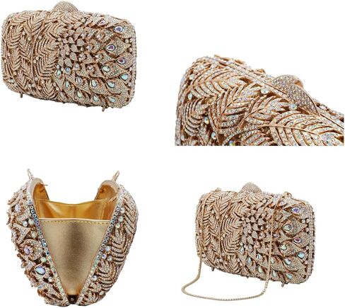 Women Vine Evening Handbag Sparkling Rhinestone Leaf Pattern Clutch Elegant Purse Bag for Party Wedding Banquet in Kuwait