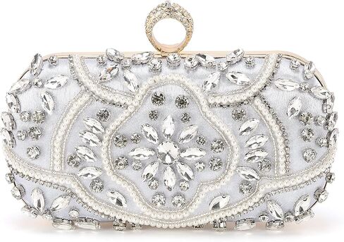 Evening Bags Clutch Purses for Women Formal, Beaded Clutch Rhinestone Handbags Shoulder Bag with Chain Sparkly for Wedding Bride Guest Party Silver in Saudi Arabia