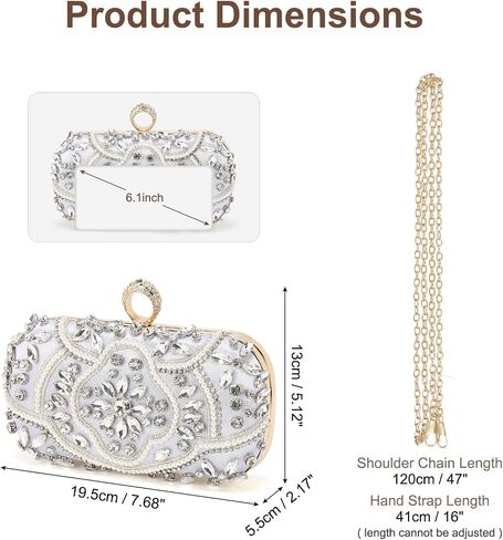 Evening Bags Clutch Purses for Women Formal, Beaded Clutch Rhinestone Handbags Shoulder Bag with Chain Sparkly for Wedding Bride Guest Party Silver in Saudi Arabia