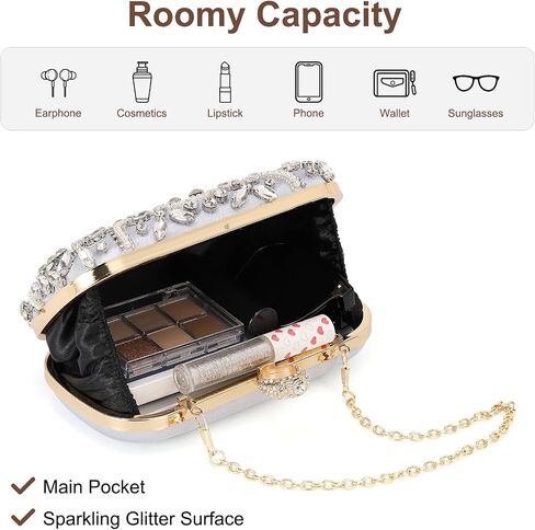 Evening Bags Clutch Purses for Women Formal, Beaded Clutch Rhinestone Handbags Shoulder Bag with Chain Sparkly for Wedding Bride Guest Party Silver in Saudi Arabia