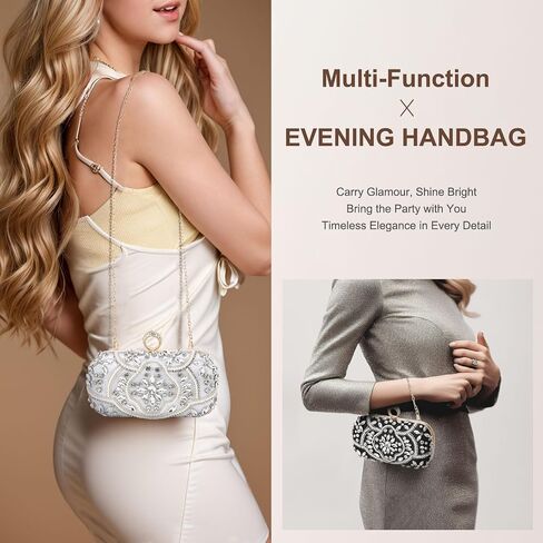 Evening Bags Clutch Purses for Women Formal, Beaded Clutch Rhinestone Handbags Shoulder Bag with Chain Sparkly for Wedding Bride Guest Party Silver in Saudi Arabia
