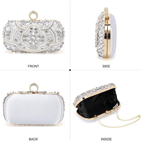 Evening Bags Clutch Purses for Women Formal, Beaded Clutch Rhinestone Handbags Shoulder Bag with Chain Sparkly for Wedding Bride Guest Party Silver in Saudi Arabia