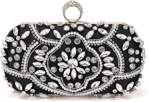 Evening Bags Clutch Purses for Women Formal, Beaded Clutch Rhinestone Handbags Shoulder Bag with Chain Sparkly for Wedding Bride Guest Party Silver in Saudi Arabia