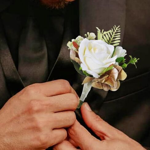 Latious Wedding Flower Boutonniere Red Groom Rose Buttonholes Men's Boutineer Party Suit Decoration Prom Anniversary Accessories for Groomsmans and Man (A-Red) in Saudi Arabia