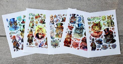 Holographic Stickers Pack # English Cats in Victorian Style Clothing at Tea Party HANATABA Vintage Art Deco Styled Wall Laptop Large Vinyl Hologram Stickers in Saudi Arabia