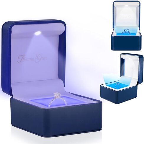 IlluminGem LED Engagement Ring Box with Base Mood Lighting - Aurora Dynamic & 5 Solid Colors, Dual Lights, Rechargeable Jewelry Case for Wedding/Proposal/Anniversary - Ambiance Ready in Saudi Arabia