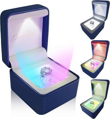IlluminGem LED Engagement Ring Box with Base Mood Lighting - Aurora Dynamic & 5 Solid Colors, Dual Lights, Rechargeable Jewelry Case for Wedding/Proposal/Anniversary - Ambiance Ready in Saudi Arabia