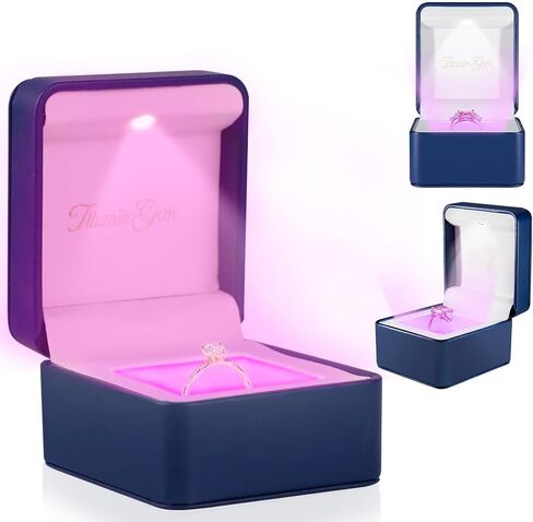 IlluminGem LED Engagement Ring Box with Base Mood Lighting - Aurora Dynamic & 5 Solid Colors, Dual Lights, Rechargeable Jewelry Case for Wedding/Proposal/Anniversary - Ambiance Ready in Saudi Arabia