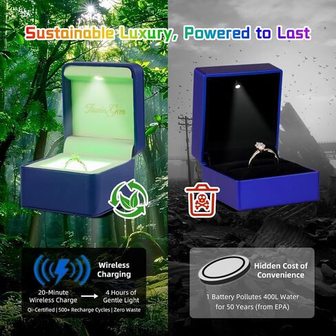 IlluminGem LED Engagement Ring Box with Base Mood Lighting - Aurora Dynamic & 5 Solid Colors, Dual Lights, Rechargeable Jewelry Case for Wedding/Proposal/Anniversary - Ambiance Ready in Saudi Arabia