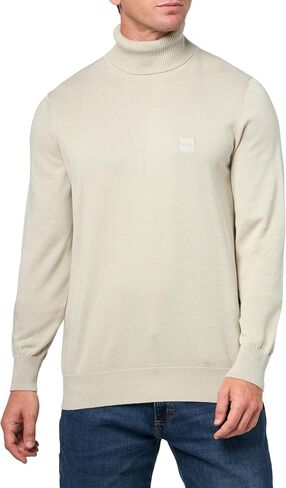 BOSS Men's Square Logo Cotton Blend Turtle Neck Sweater in Saudi Arabia