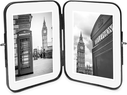 Isaac Jacobs 2x3 Vintage Style, Double-Sided Round-Edged Brass & Glass Metal Floating Picture Frame with Locket Closure (Vertical), Made for Tabletop Display (2x3, Antique Gold) in Saudi Arabia