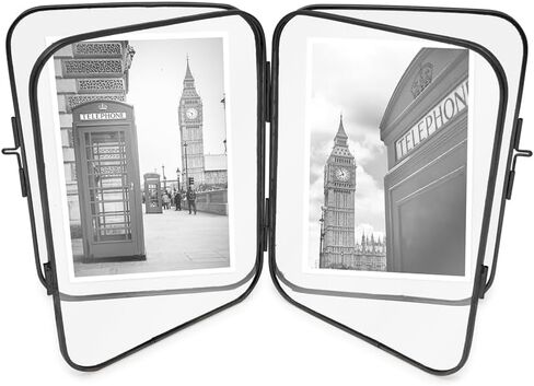 Isaac Jacobs 2x3 Vintage Style, Double-Sided Round-Edged Brass & Glass Metal Floating Picture Frame with Locket Closure (Vertical), Made for Tabletop Display (2x3, Antique Gold) in Saudi Arabia