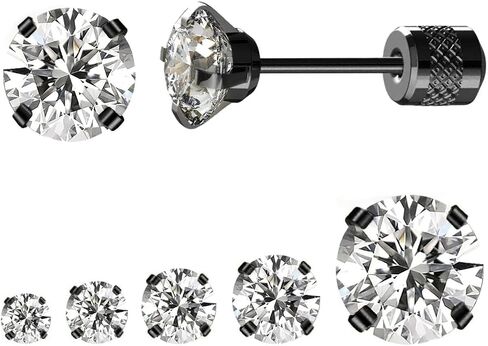 5 pairs Surgical Stainless Steel Stud Earrings Push-in Threadless Flat Back Stud Earrings Hypoallergenic Cubic Zirconia Earrings Studs Set Multi-Pack, CZ Studs Earrings Trendy Cartilage Stud Earrings 3-8mm for Women Men in Saudi Arabia