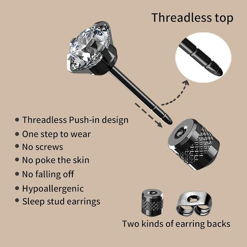 5 pairs Surgical Stainless Steel Stud Earrings Push-in Threadless Flat Back Stud Earrings Hypoallergenic Cubic Zirconia Earrings Studs Set Multi-Pack, CZ Studs Earrings Trendy Cartilage Stud Earrings 3-8mm for Women Men in Saudi Arabia