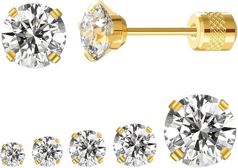 5 pairs Surgical Stainless Steel Stud Earrings Push-in Threadless Flat Back Stud Earrings Hypoallergenic Cubic Zirconia Earrings Studs Set Multi-Pack, CZ Studs Earrings Trendy Cartilage Stud Earrings 3-8mm for Women Men in Saudi Arabia