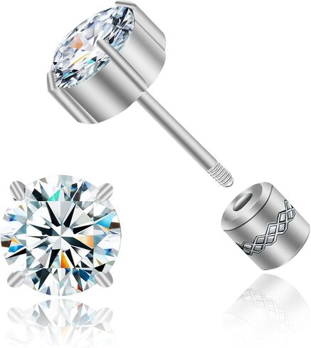 Hopply Hypoallergenic G23 Pure Titanium Earrings, 20G Implant Grade Flatback 5A Cubic Zirconia Earrings Studs, Suitable for Women Men Sensitive Ears Jewelry Gift in Saudi Arabia