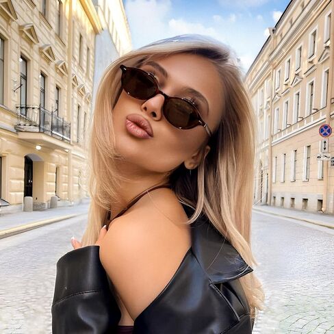 نظارة شمسية بيضاوية رجعية للنساء التسعينات الضيقة مستديرة خفيفة الوزن ظلال Y2K العصرية Sunnies B1171 in Kuwait