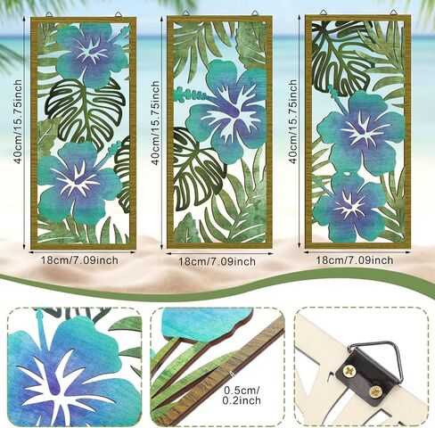 Threehoney 3 Pcs Tropical Wall Decor 3D Wooden Palm Leaf Wall Art Minimalist Monstera Wall Sculptures Wood Hibiscus Flowers Hanging Decor Vintage Plant Plaque for Home Bathroom Office (Floral Style) in Saudi Arabia