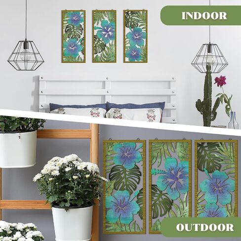 Threehoney 3 Pcs Tropical Wall Decor 3D Wooden Palm Leaf Wall Art Minimalist Monstera Wall Sculptures Wood Hibiscus Flowers Hanging Decor Vintage Plant Plaque for Home Bathroom Office (Floral Style) in Saudi Arabia