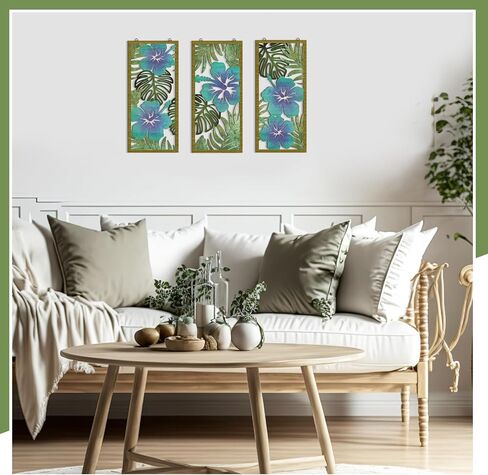 Threehoney 3 Pcs Tropical Wall Decor 3D Wooden Palm Leaf Wall Art Minimalist Monstera Wall Sculptures Wood Hibiscus Flowers Hanging Decor Vintage Plant Plaque for Home Bathroom Office (Floral Style) in Saudi Arabia