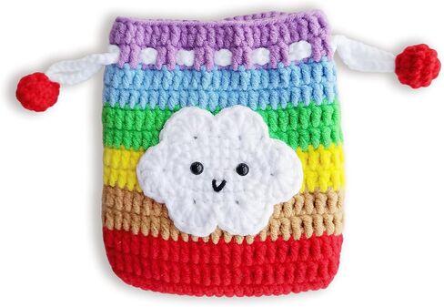 Small Crochet Purse 100% Handmade Knitted Storage Bag Cute Funny Kawaii Coin Change Purse Pouch Mini Cartoon Shark Funny Plush Drawstring Headphone Wallet for Women Girls Gift (Rainbow) in Saudi Arabia