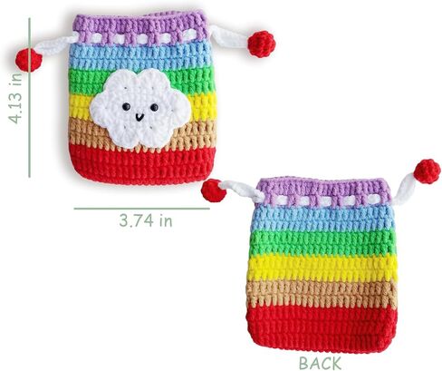 Small Crochet Purse 100% Handmade Knitted Storage Bag Cute Funny Kawaii Coin Change Purse Pouch Mini Cartoon Shark Funny Plush Drawstring Headphone Wallet for Women Girls Gift (Rainbow) in Saudi Arabia