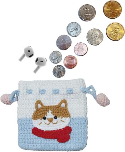 Small Crochet Purse 100% Handmade Knitted Storage Bag Cute Funny Kawaii Coin Change Purse Pouch Mini Cartoon Shark Funny Plush Drawstring Headphone Wallet for Women Girls Gift (Rainbow) in Saudi Arabia