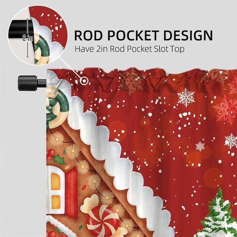 Red Christmas Gingerbread House Window Treatment Tiers Candy Cane Snowflake Wonderland Xmas Pine Tree Theme Kitchen Living Room Small Window Decor Polyester Supplies 26x36 Inches 2 Panels in Saudi Arabia