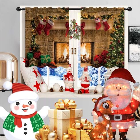 Red Christmas Gingerbread House Window Treatment Tiers Candy Cane Snowflake Wonderland Xmas Pine Tree Theme Kitchen Living Room Small Window Decor Polyester Supplies 26x36 Inches 2 Panels in Saudi Arabia