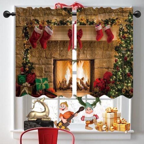 Red Christmas Gingerbread House Window Treatment Tiers Candy Cane Snowflake Wonderland Xmas Pine Tree Theme Kitchen Living Room Small Window Decor Polyester Supplies 26x36 Inches 2 Panels in Saudi Arabia