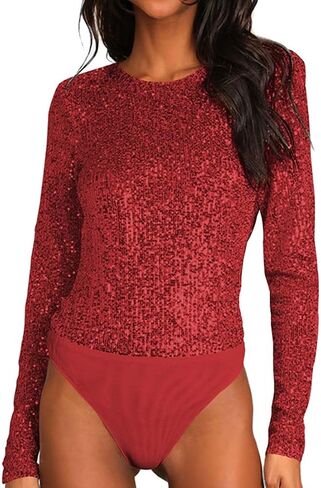 JWJP & CCYIQI Long Sleeve Sequin Bodysuit Glitter Parkle One Peace One With Mesh Mesh Thong in Kuwait