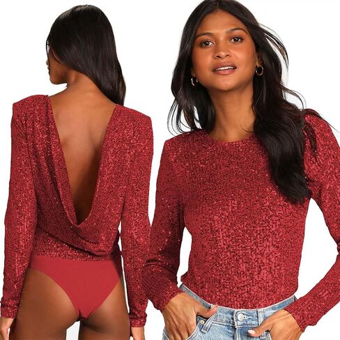 JWJP & CCYIQI Long Sleeve Sequin Bodysuit Glitter Parkle One Peace One With Mesh Mesh Thong in Kuwait