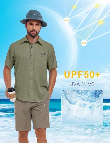 قميص Little Donkey Andy الرجالي للحماية من الأشعة فوق البنفسجية بعامل حماية من الأشعة فوق البنفسجية 50، قمصان مسامية للغاية بأكمام قصيرة لصيد الأسماك والمشي لمسافات طويلة in Kuwait