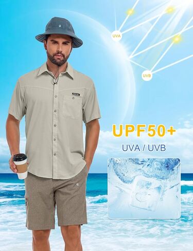 Little Donkey Andy Men's Breathable UPF 50 Shirt, Lightweight Short Sleeve Button Down Shirts for Fishing Hiking in Kuwait