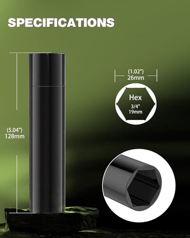 Gasupply صغير 6 نقاط 6 نقاط شريحة Lug Nuts مفتاح محرك أقراص المقبس أداة المقبس لوجود لما بعد البيع المكسرات قفل العجلة الستة spline ، 3/4 "(19mm) و 13/16" (21 مم) Hex ، طول 90 مم ، معرف 17.6 مم ، 20.5 ملم OD ، أسود 1pc in Kuwait