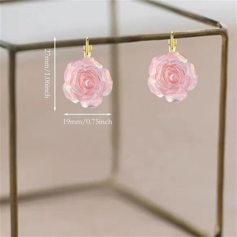 Handmade Bohemian Aesthetic Dainty Acrylic Flower Petal Leverback Earrings Sparkly 14K Gold Floral Dangle Drop Earrings for Women in Kuwait