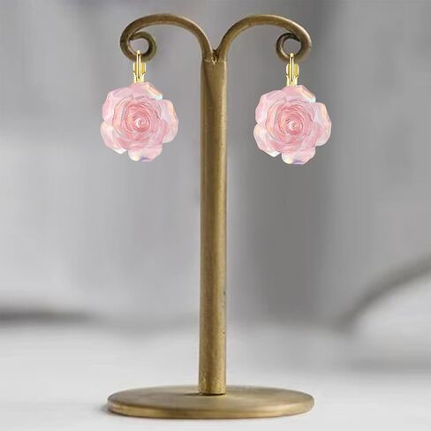 Handmade Bohemian Aesthetic Dainty Acrylic Flower Petal Leverback Earrings Sparkly 14K Gold Floral Dangle Drop Earrings for Women in Kuwait