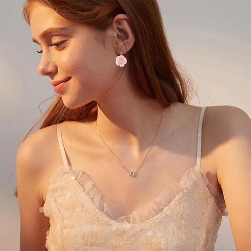 Handmade Bohemian Aesthetic Dainty Acrylic Flower Petal Leverback Earrings Sparkly 14K Gold Floral Dangle Drop Earrings for Women in Kuwait