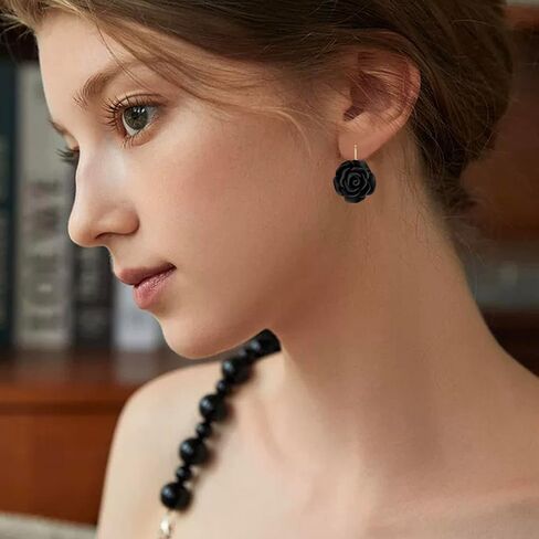 Handmade Bohemian Aesthetic Dainty Acrylic Flower Petal Leverback Earrings Sparkly 14K Gold Floral Dangle Drop Earrings for Women in Kuwait
