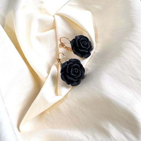 Handmade Bohemian Aesthetic Dainty Acrylic Flower Petal Leverback Earrings Sparkly 14K Gold Floral Dangle Drop Earrings for Women in Kuwait