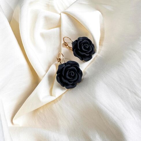 Handmade Bohemian Aesthetic Dainty Acrylic Flower Petal Leverback Earrings Sparkly 14K Gold Floral Dangle Drop Earrings for Women in Kuwait