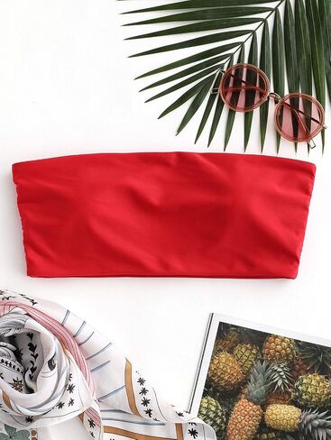 ZAFUL Women's Bandeau Bikini Top Strapless Solid Color Bathing Suit in Saudi Arabia
