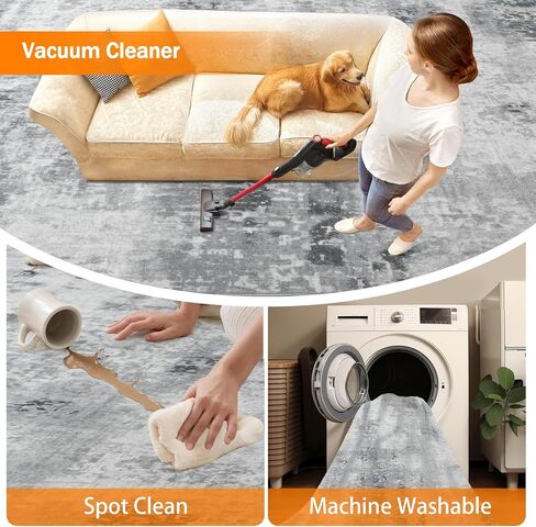 8'x10' Area Rug for Living Room Bedroom Machine Washable Non Slip Vintage Carpet Foldable Floor Cover Kitchen Accent Indoor Mat Throw Rug for Laundry Dining Room Bathroom Office, Grey in Saudi Arabia