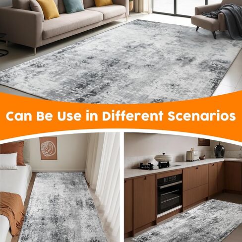 8'x10' Area Rug for Living Room Bedroom Machine Washable Non Slip Vintage Carpet Foldable Floor Cover Kitchen Accent Indoor Mat Throw Rug for Laundry Dining Room Bathroom Office, Grey in Saudi Arabia