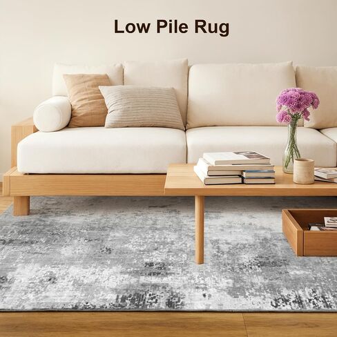 8'x10' Area Rug for Living Room Bedroom Machine Washable Non Slip Vintage Carpet Foldable Floor Cover Kitchen Accent Indoor Mat Throw Rug for Laundry Dining Room Bathroom Office, Grey in Saudi Arabia