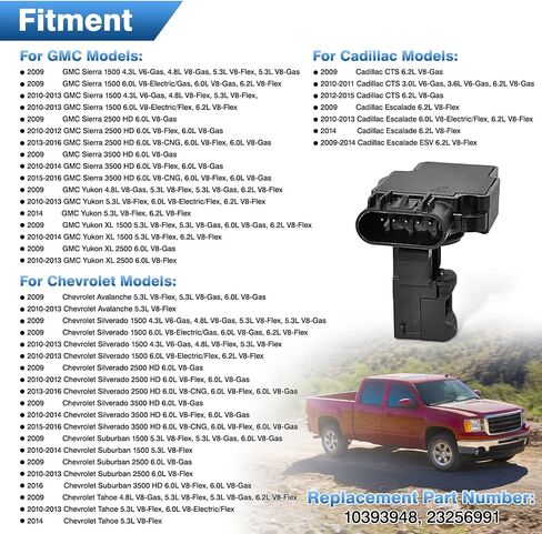 Mass Air Flow Sensor Compatible with Chevy Silverado Suburban Tahoe Camaro Impala Malibu GMC Sierra Yukon Buick Enclave Regal Lacrosse Cadillac SRX Escalade, MAF Sensor Replace for 23262343 in Saudi Arabia